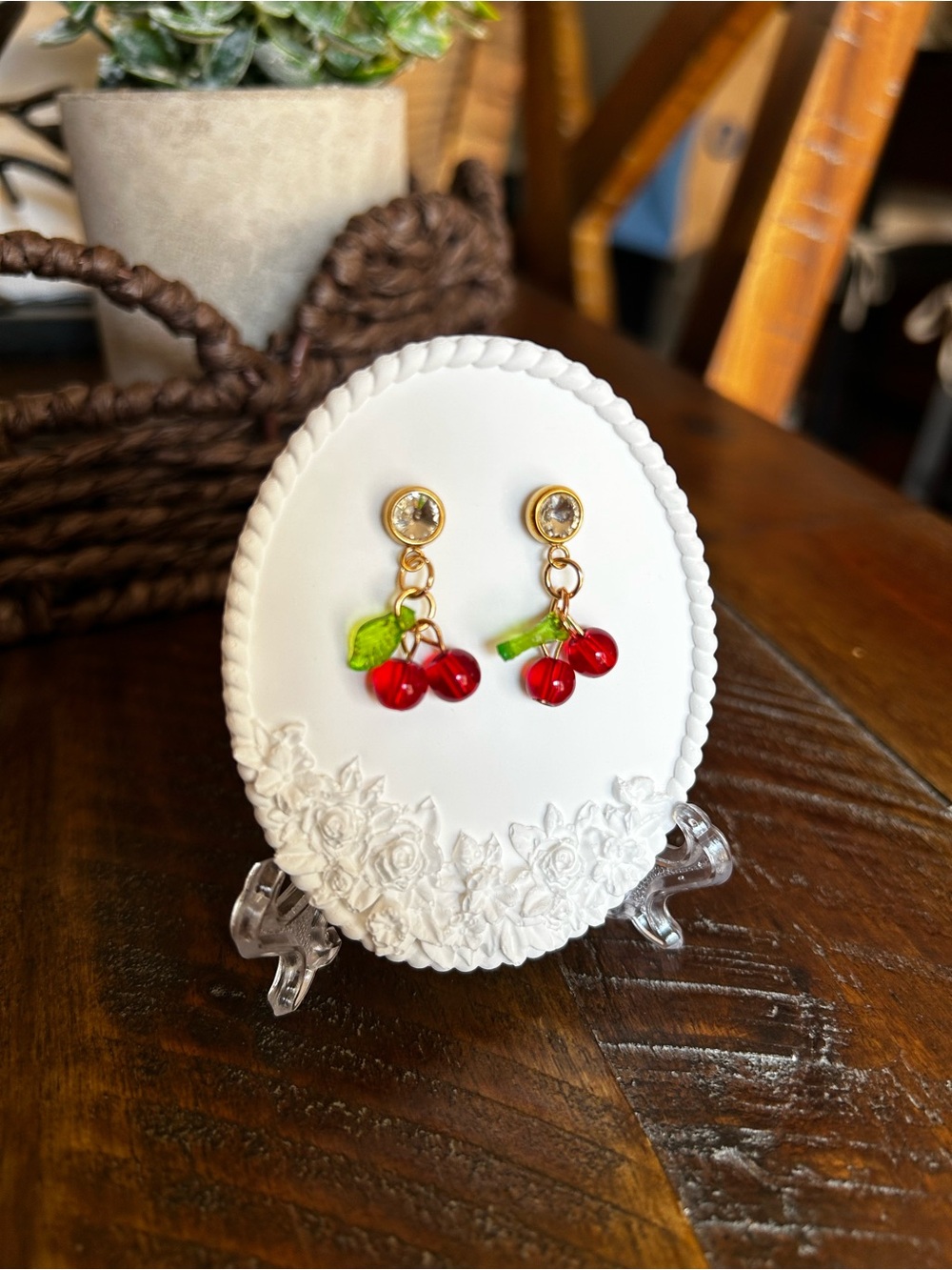 Gold Cherry Drop Earrings